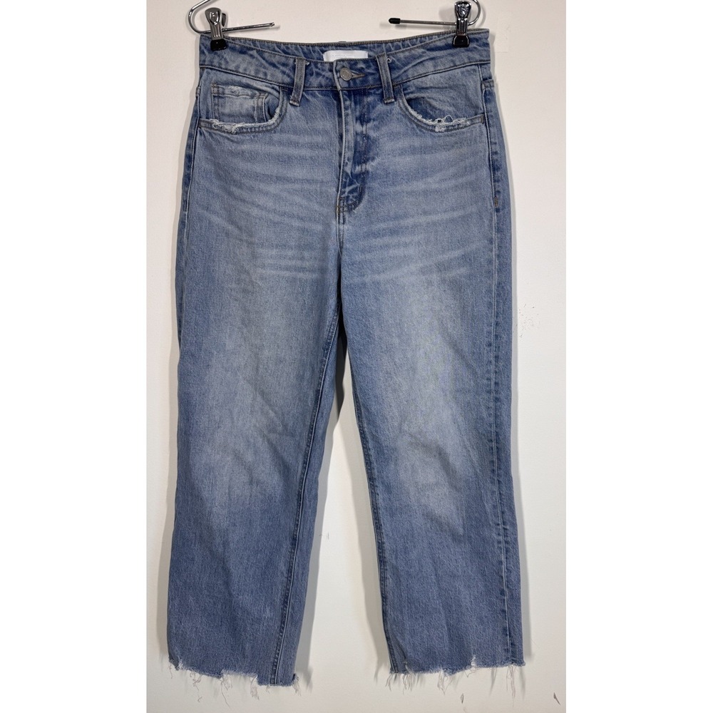 Vervet Victorious High Rise Wide Leg Raw Hem Distressed Jeans Stretch Women's 28